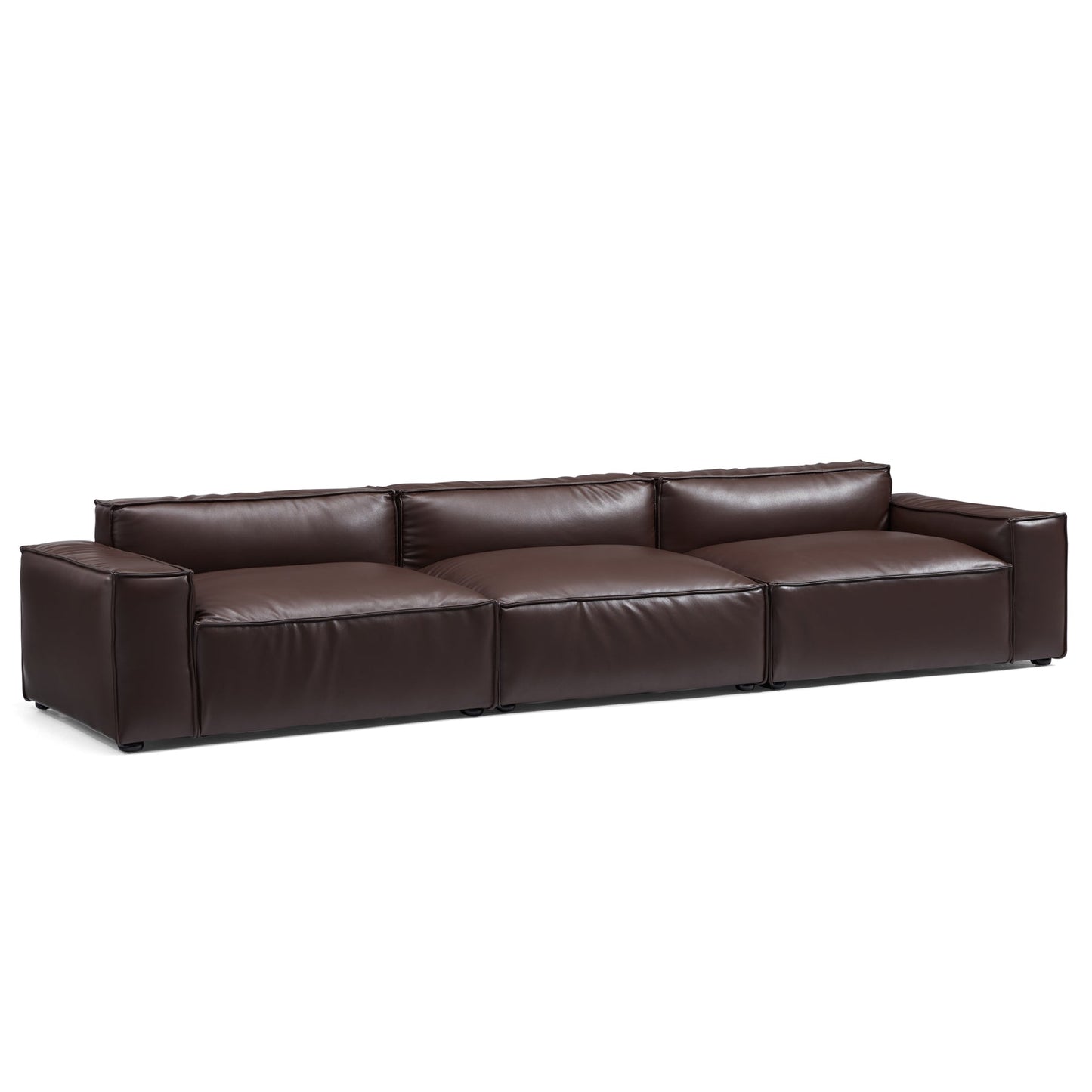 I-Shaped 4-Seater Genuine Leather Modular Sofa with Wide Sofa Cushion