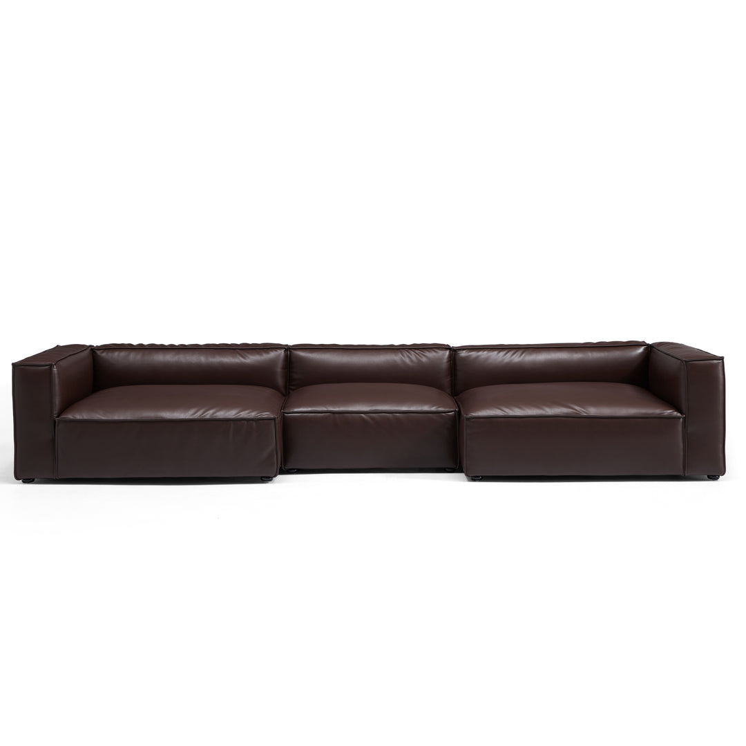 Dark brown real genuine leather sectional u shape sofa