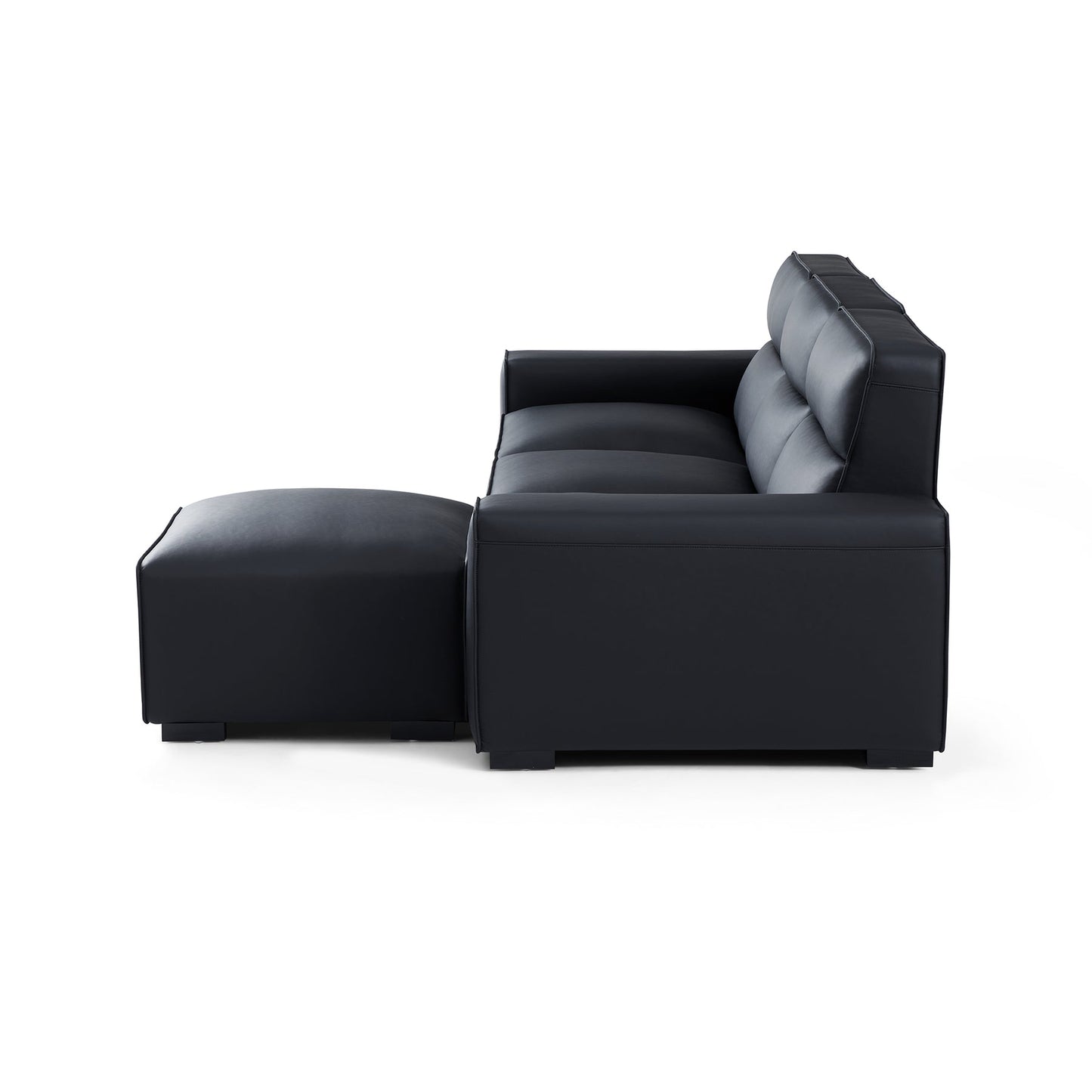 Modern living room high quality upholstered high back genuine leather sofa with ottoman