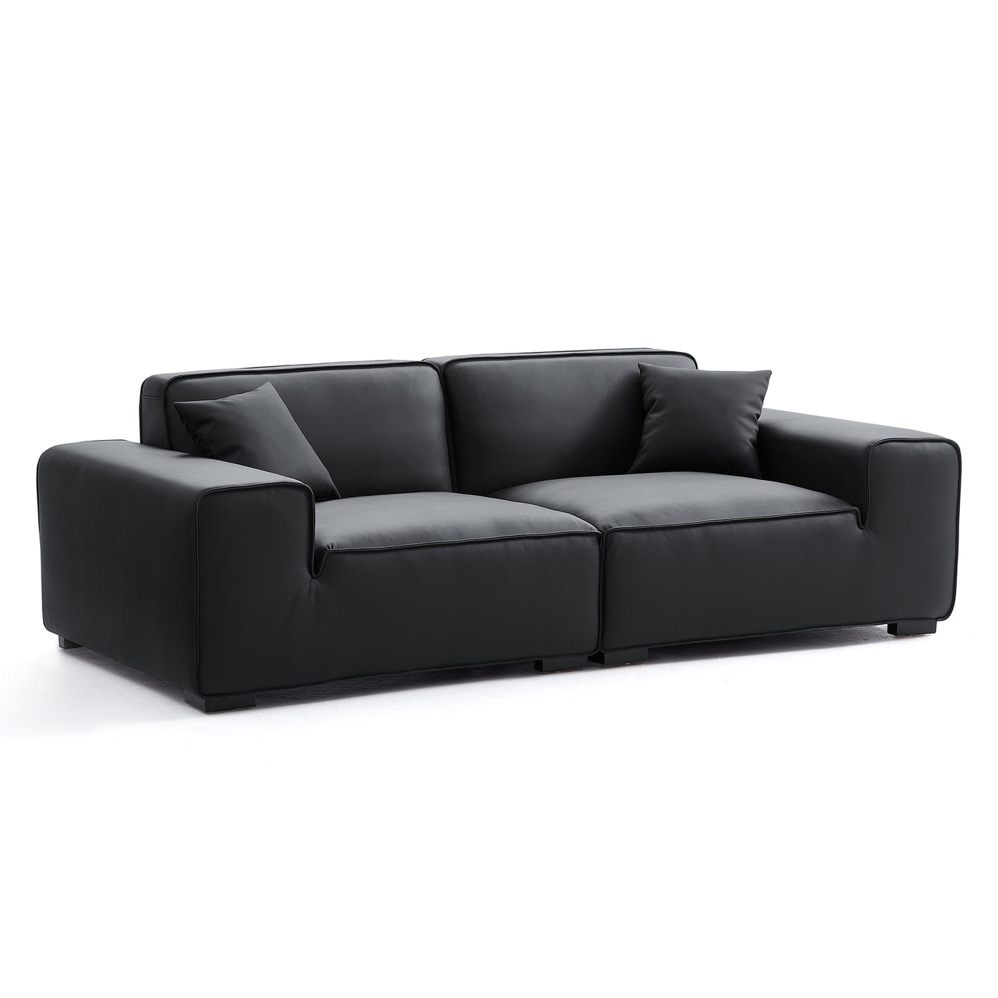 Modern style black genuine leather modular sofa