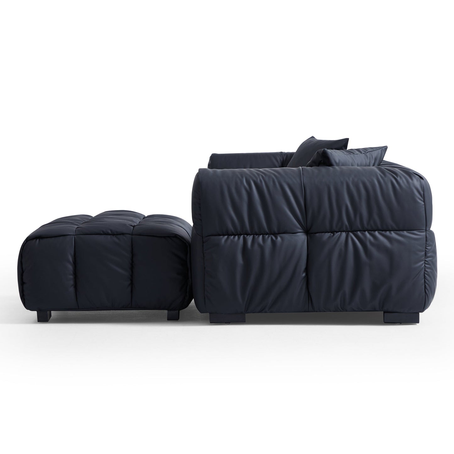 Comfortable puff black hi tech fabric sofa and ottoman