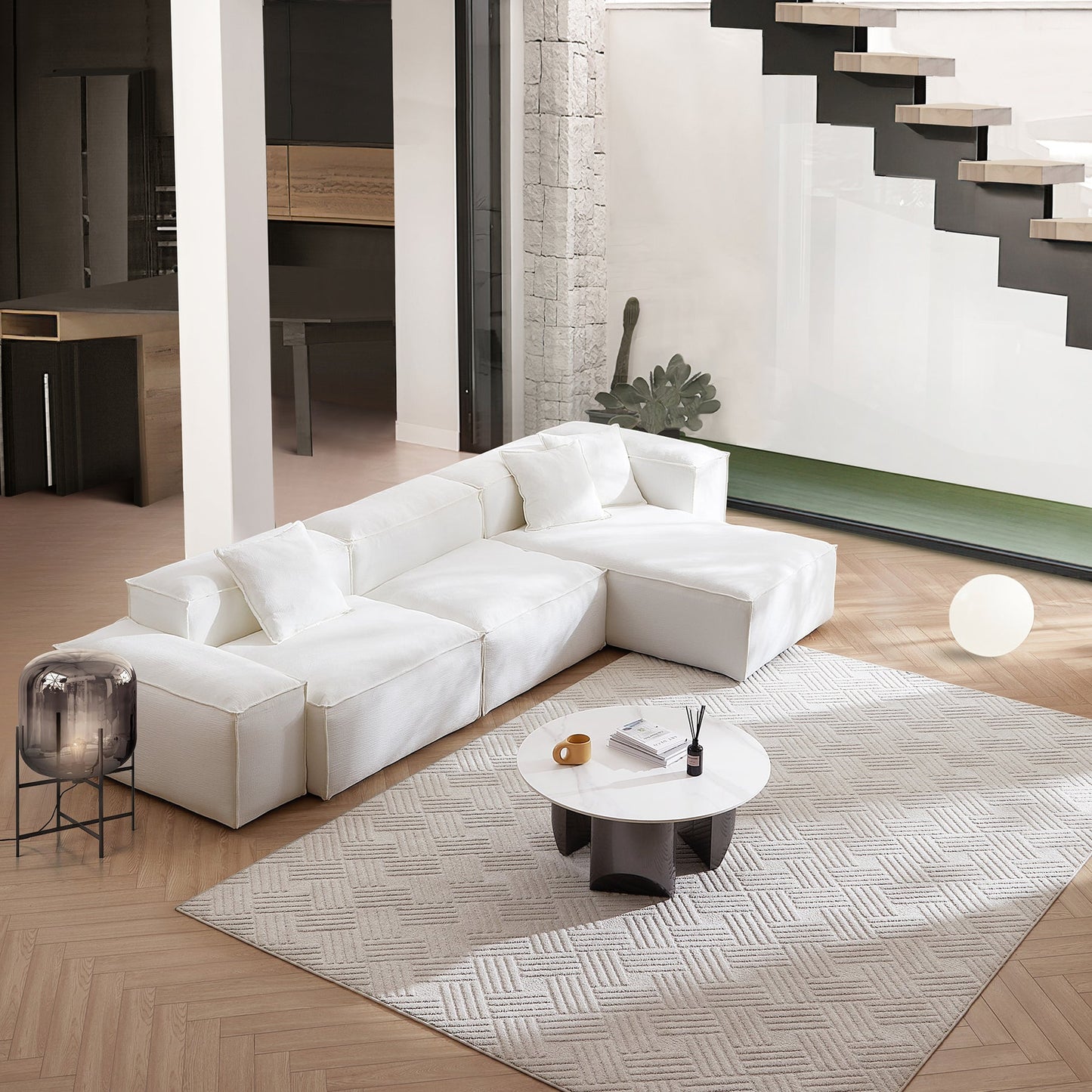Cozy Natural Linen Fabric Removable Cover Sectional Sofa