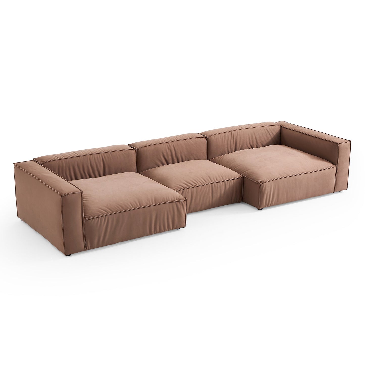 Brown Fabric Modern U-Shaped Sofa Bed Wooden Frame Sofa