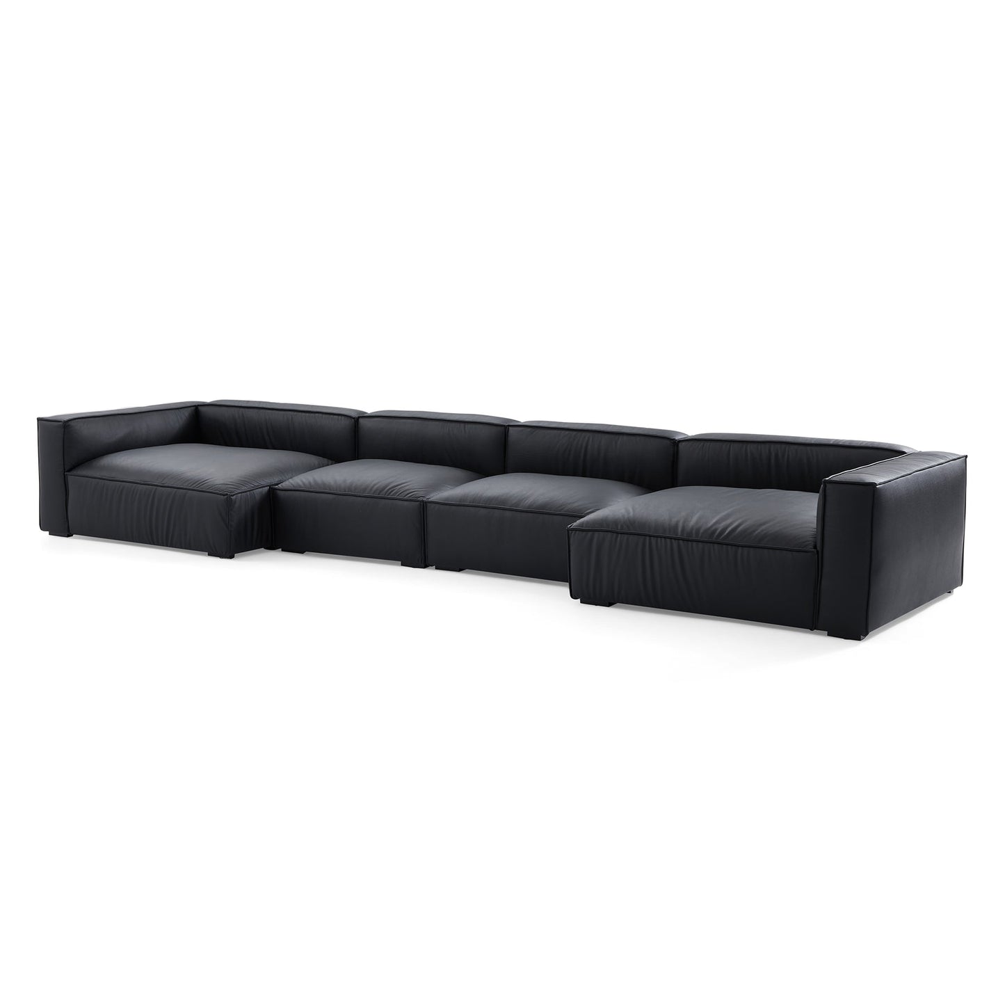 Modern furniture black genuine leather u shape sectional sofa