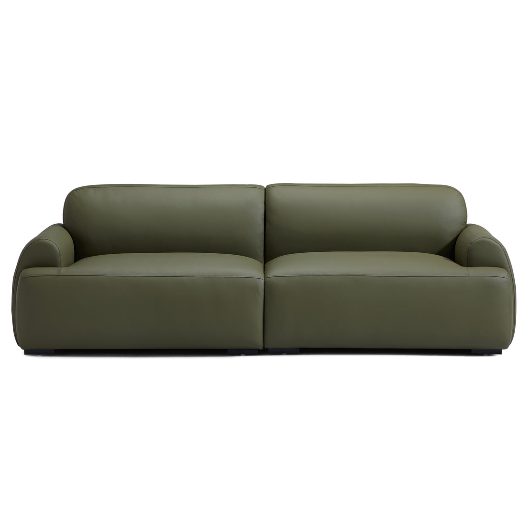 Middle back sponge filled sofa genuine leather cover modular 4 seater sofa olive