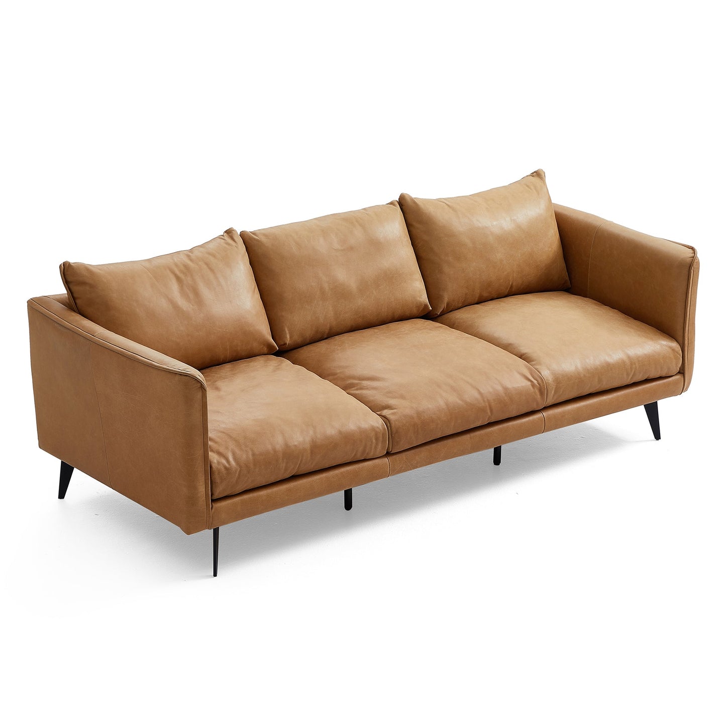 3 seater i shape brown top grain genuine leather feather couch