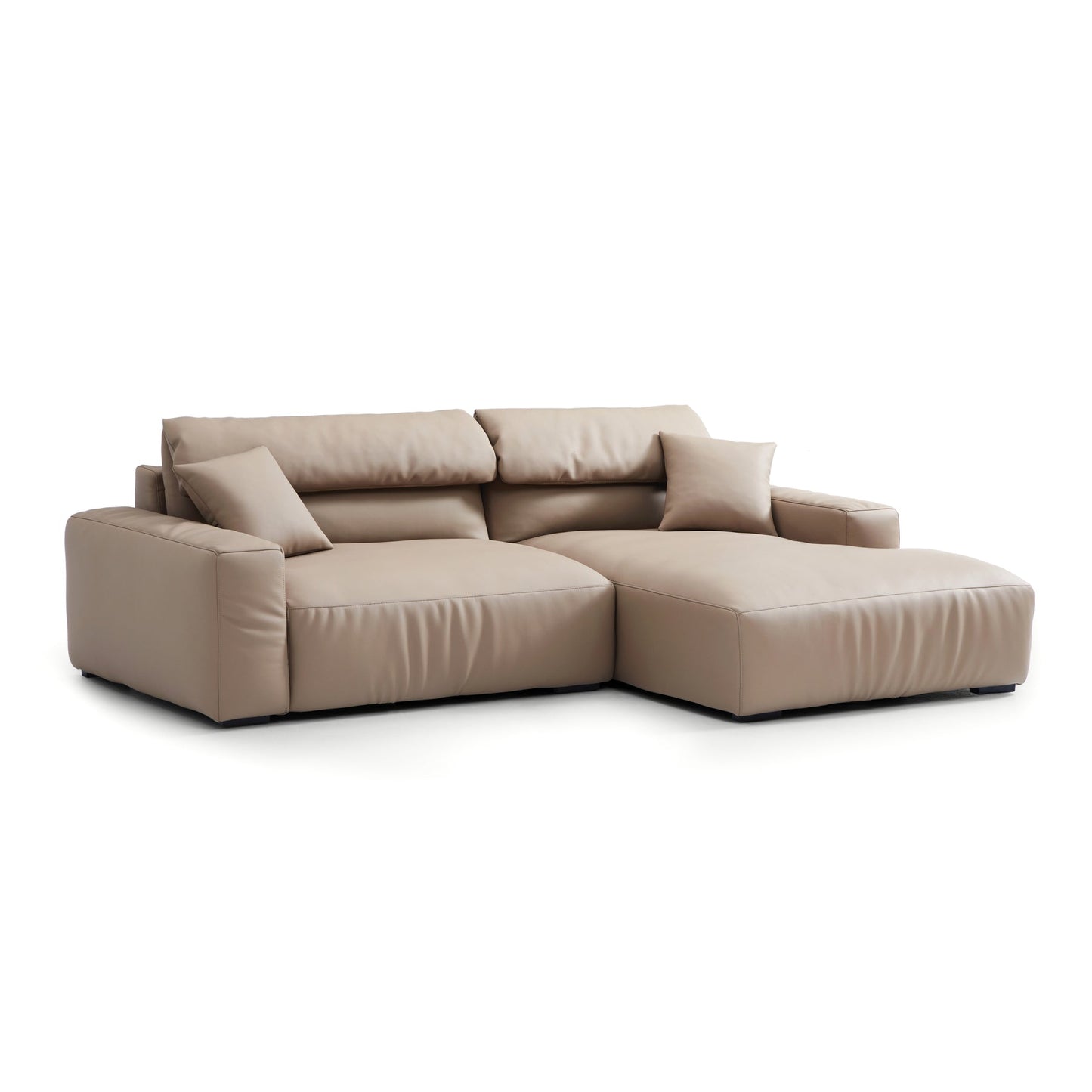 Khaki Genuine Leather Sectional Sofa with Chaise
