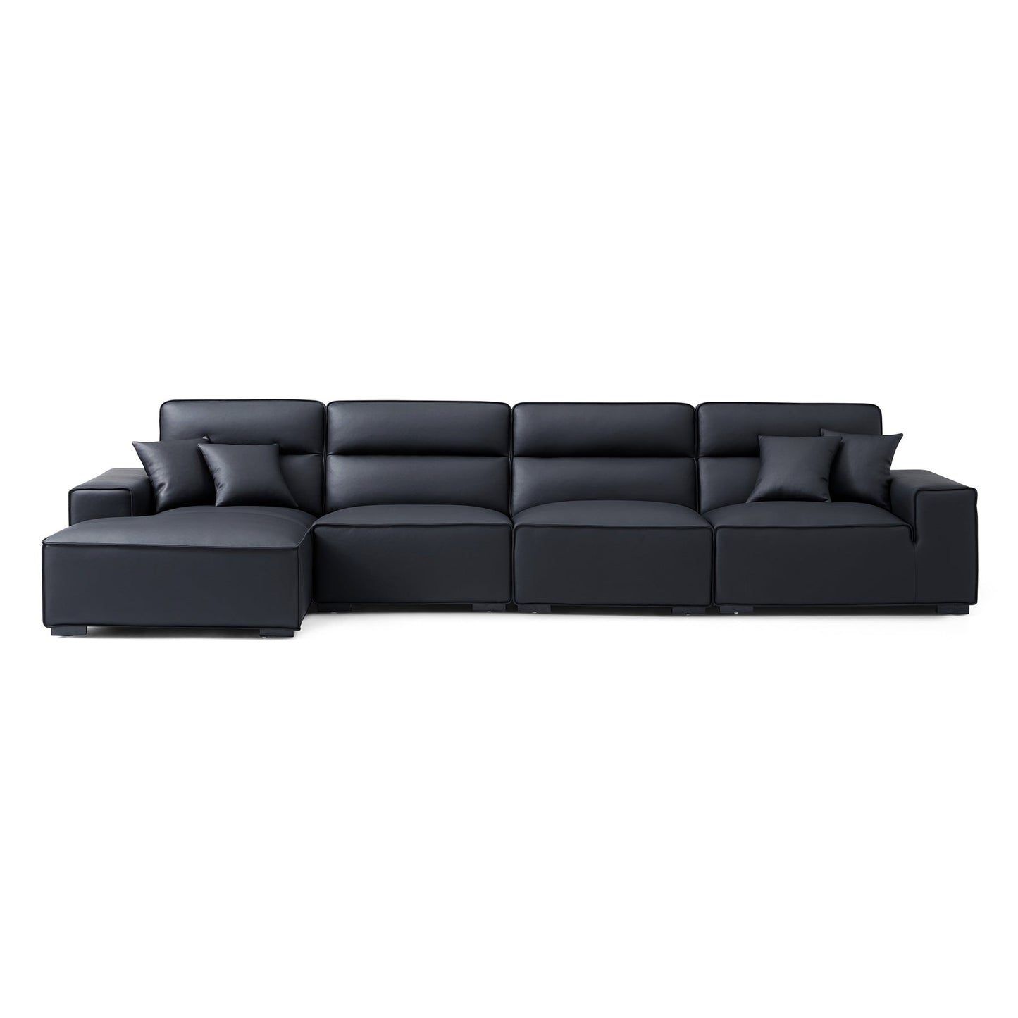 Living room deep seat high back leather sectional sofa with chaise