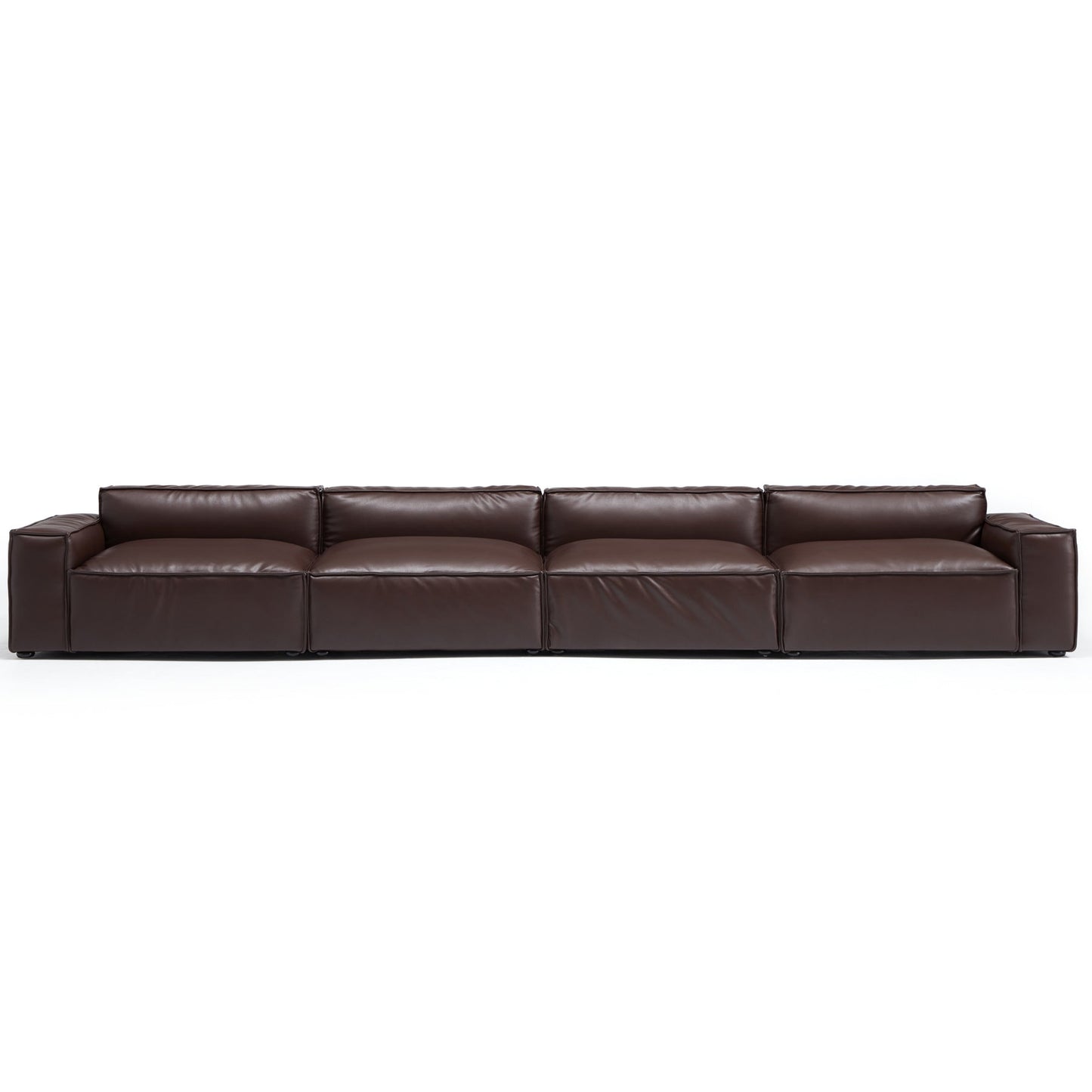 I-Shaped 4-Seater Genuine Leather Modular Sofa with Wide Sofa Cushion