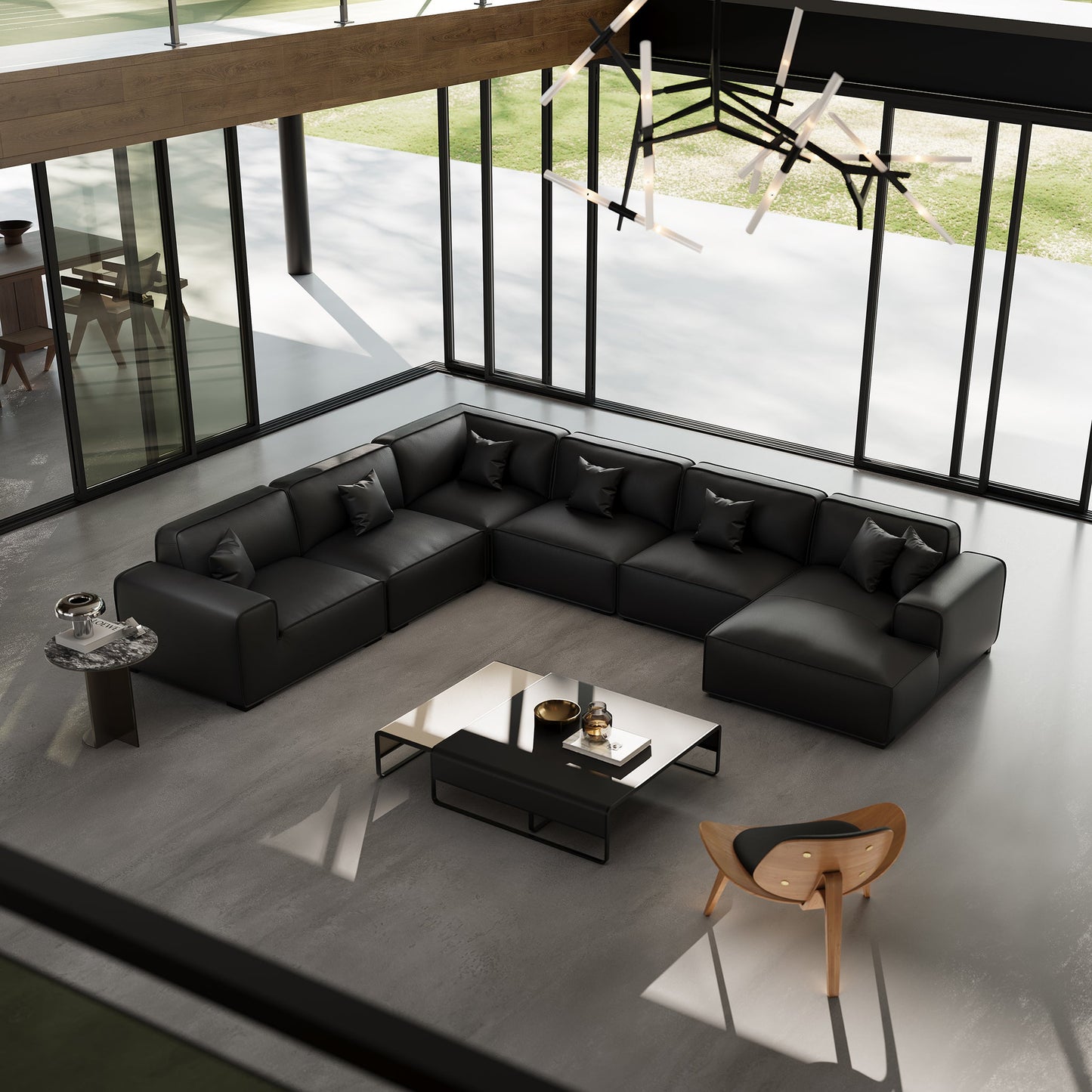 Home office living room genuine leather U shape sectional sofa