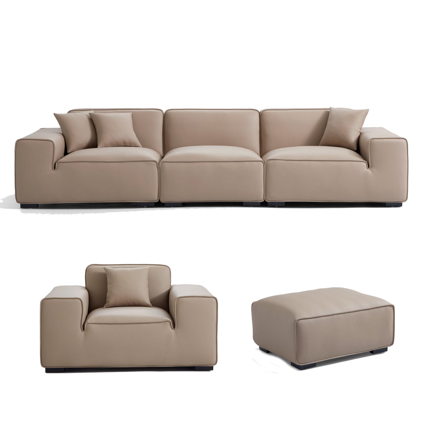Real leather khaki modular 3 pieces sofa sets