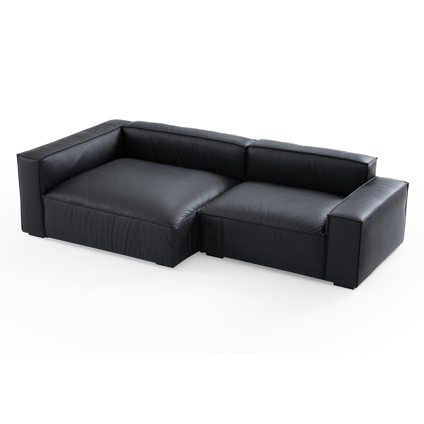 Black genuine leather deep seat living room chaise lounge sofa