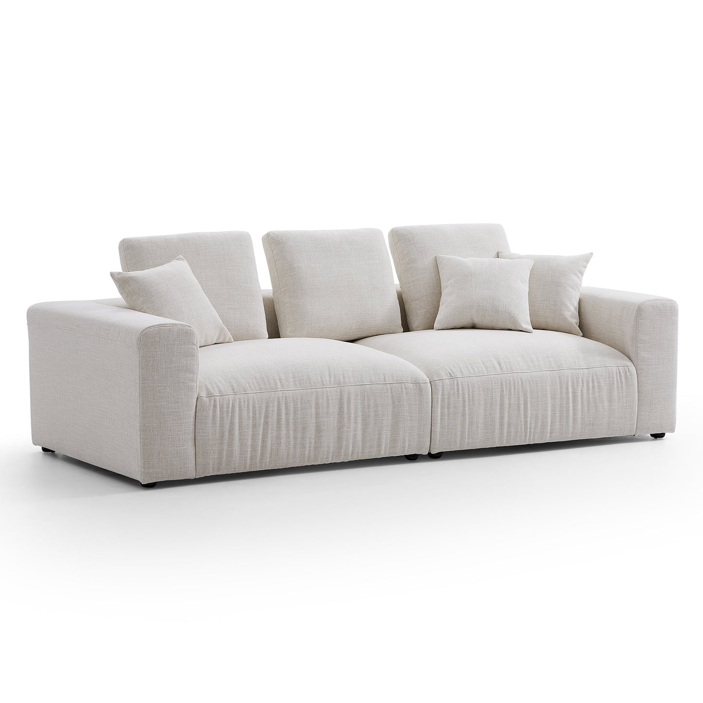 4-Seater White Linen Upholstery Modular Sofa