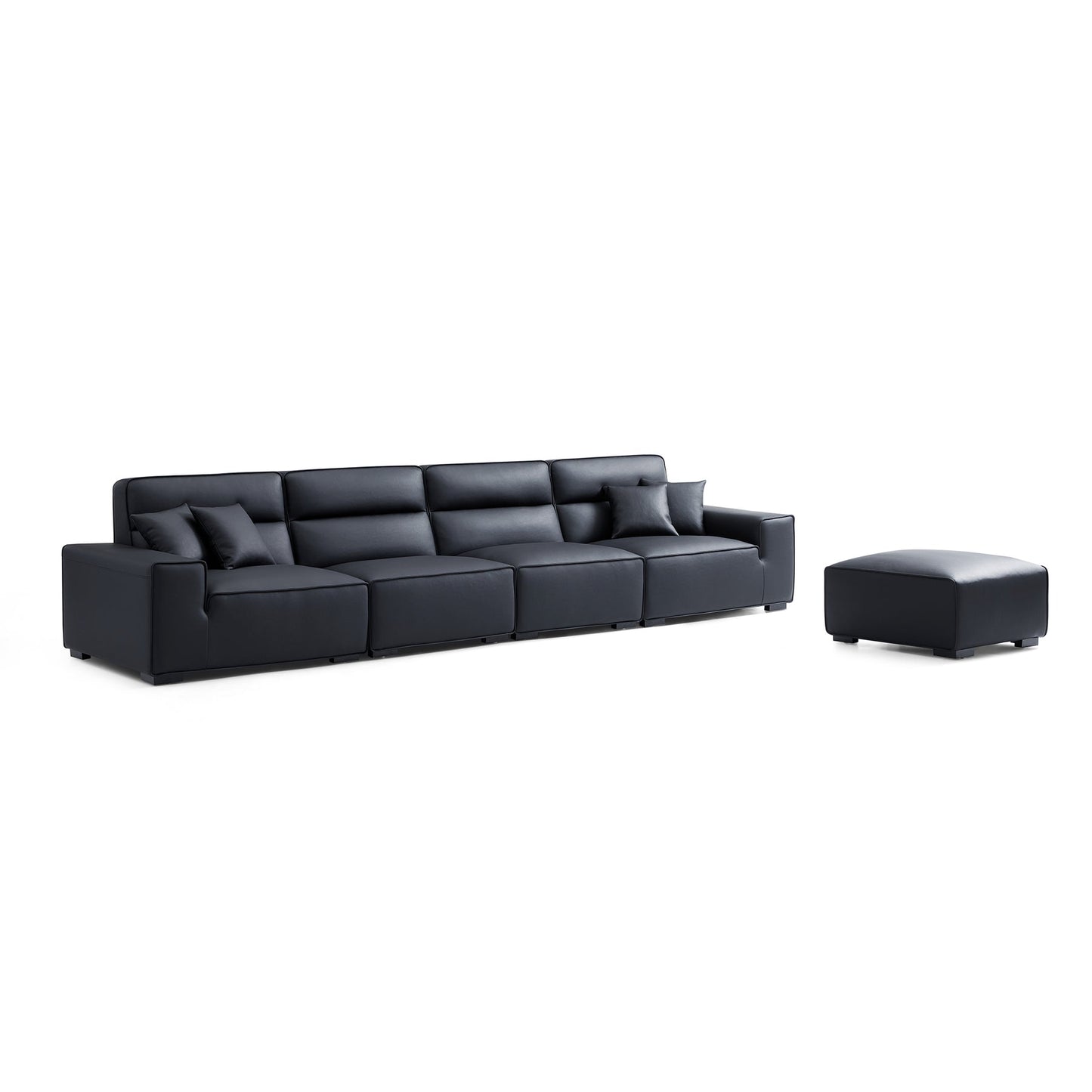 Modern living room high quality upholstered high back genuine leather sofa with ottoman