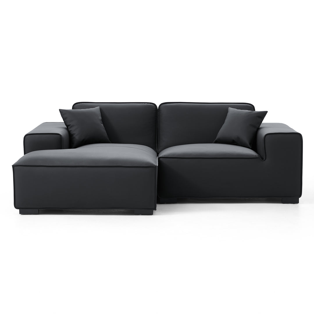 Black genuine leather L shape sectional sofa
