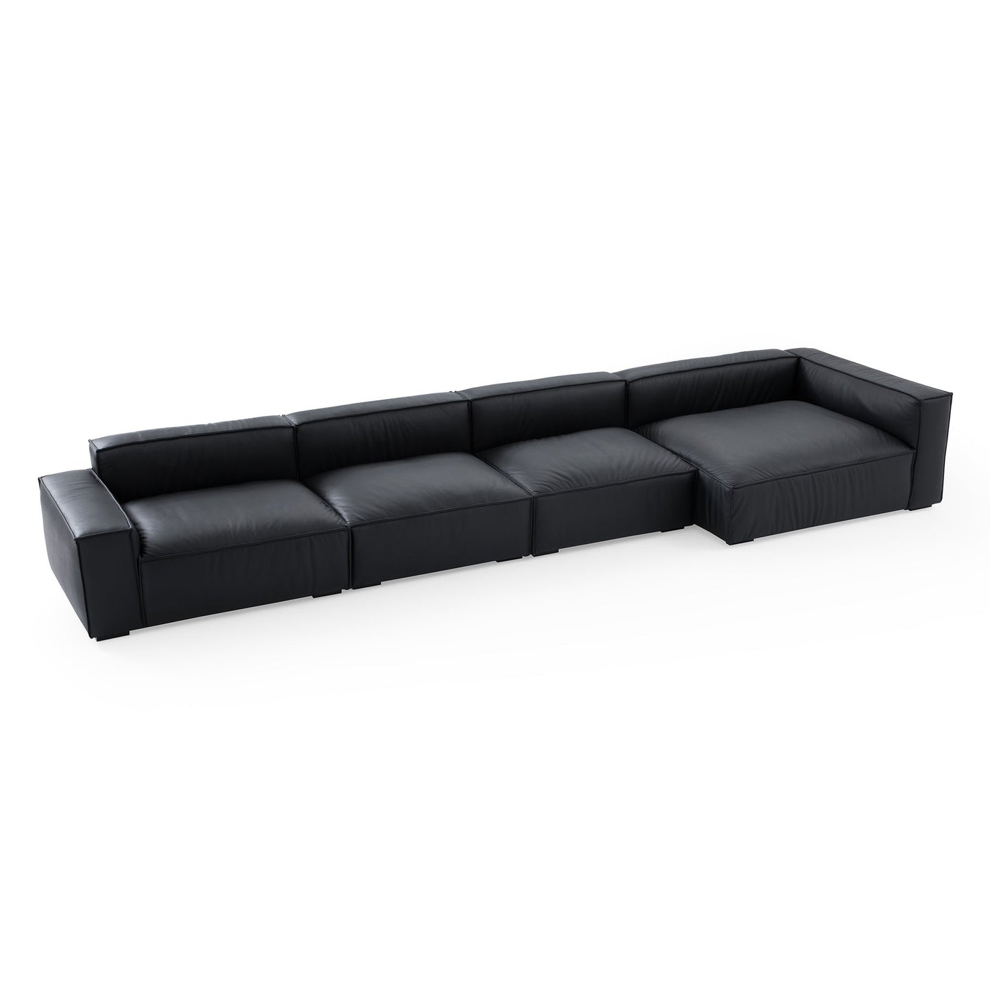 Black genuine leather deep seat living room chaise lounge sofa