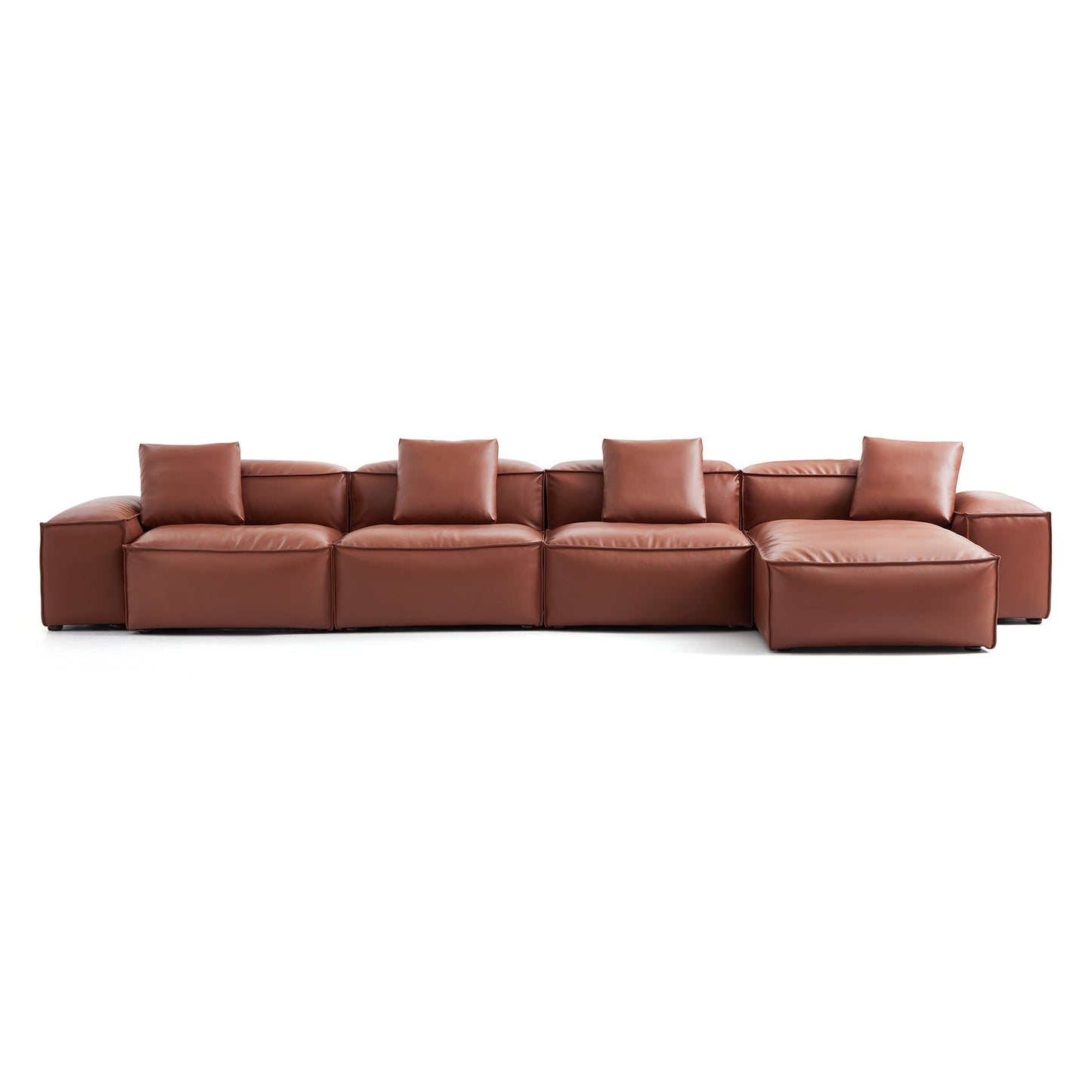 Brown Genuine Leather L Shape Sectional Sofa