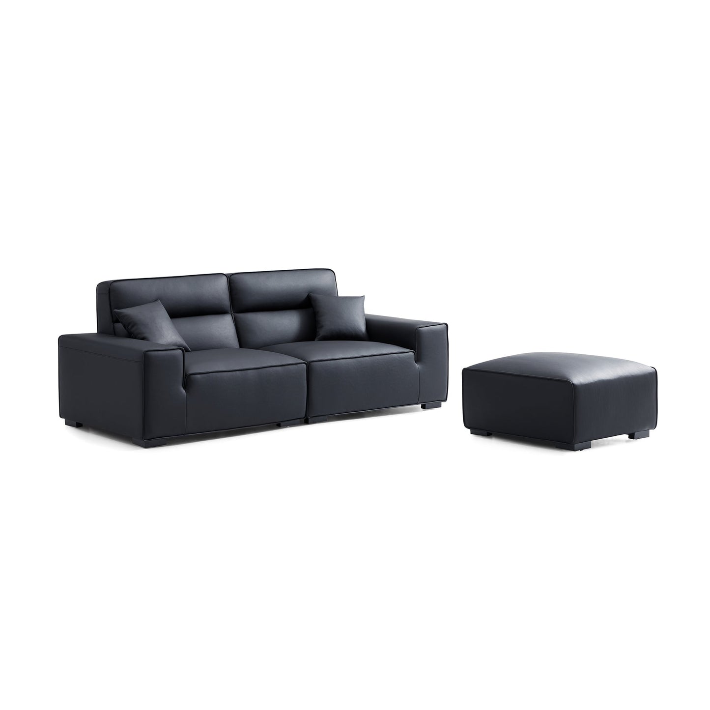 Modern living room high quality upholstered high back genuine leather sofa with ottoman