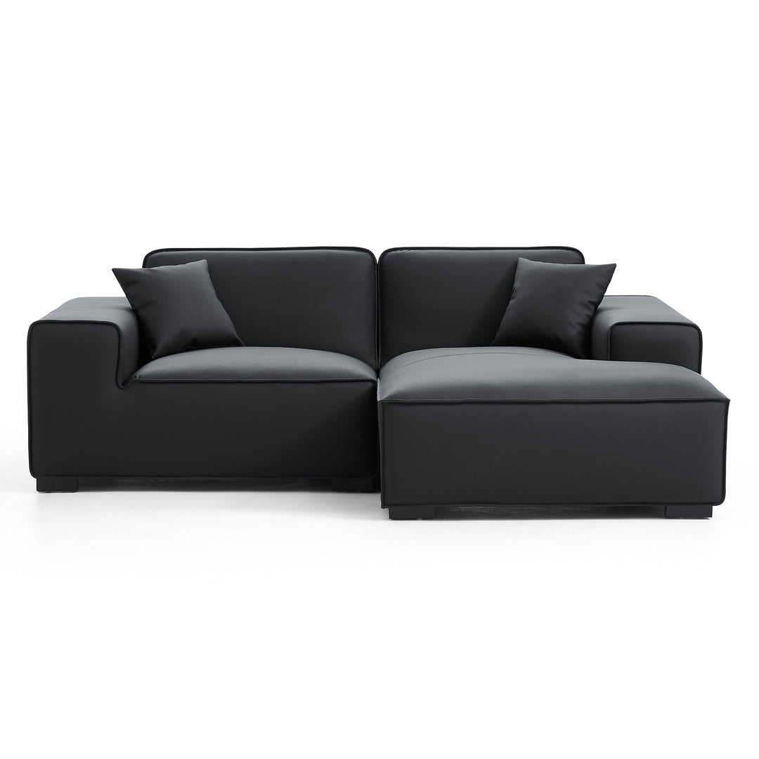 Black genuine leather L shape sectional sofa
