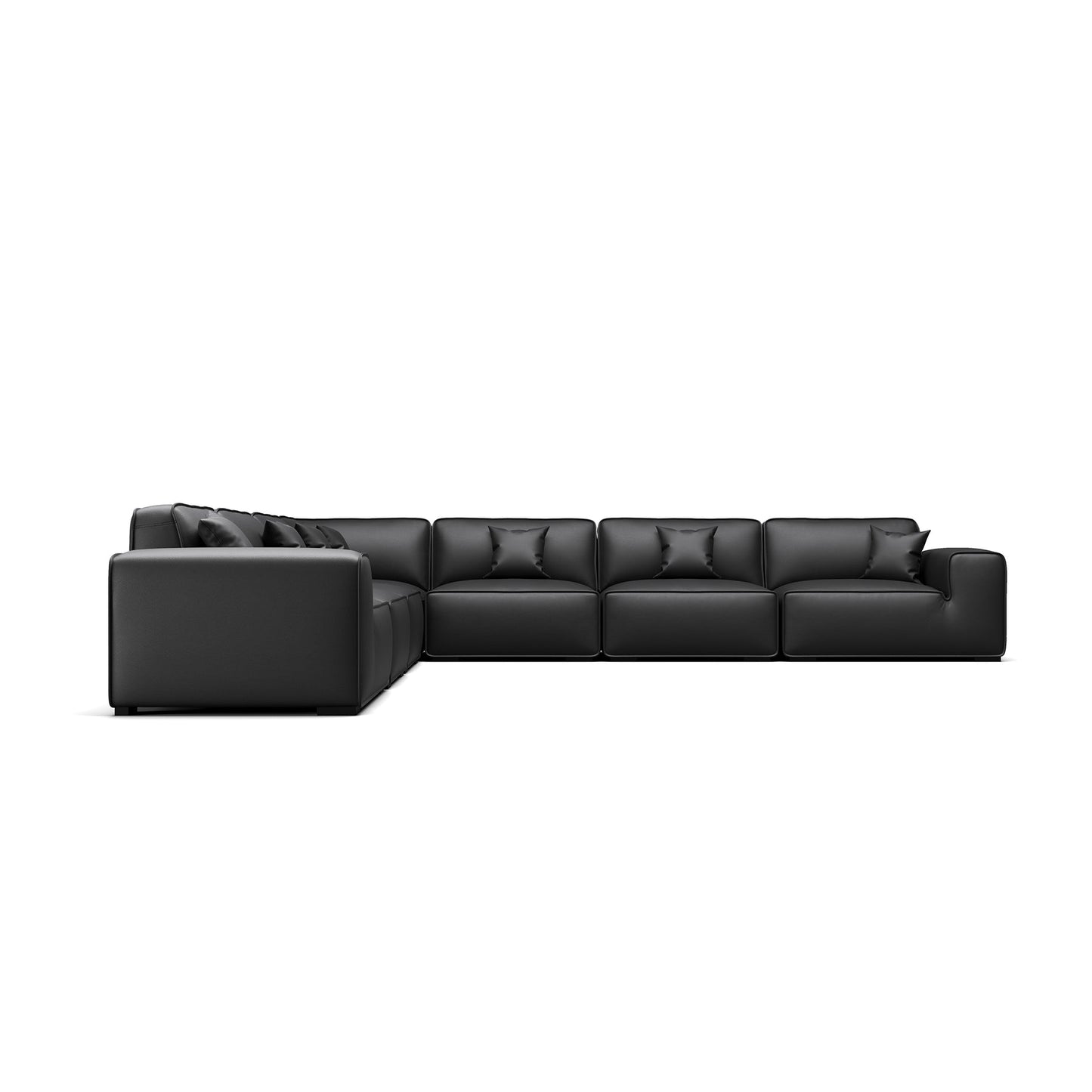 Modern style low arm modular black genuine leather corner sofa