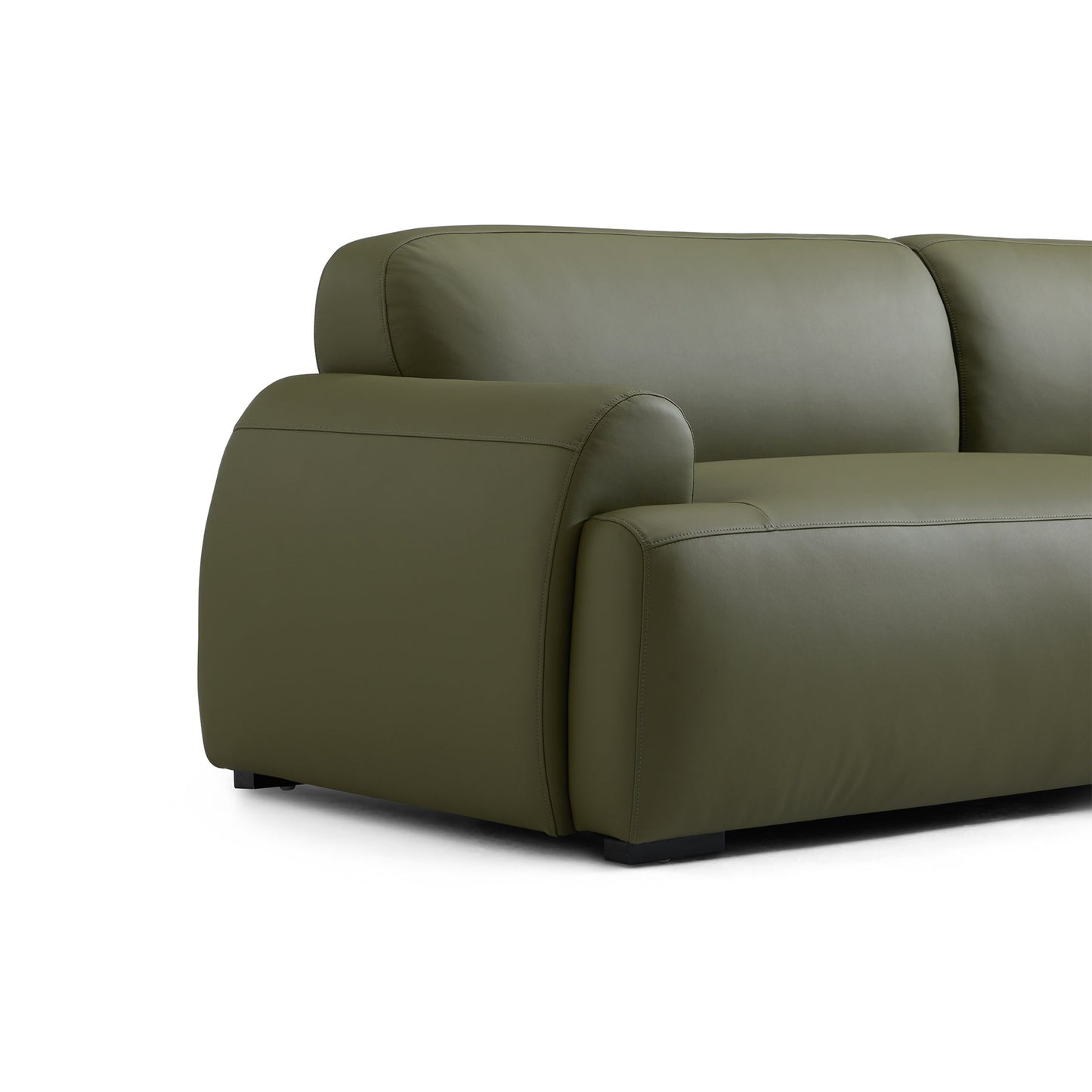 Middle back sponge filled sofa genuine leather cover modular 4 seater sofa olive