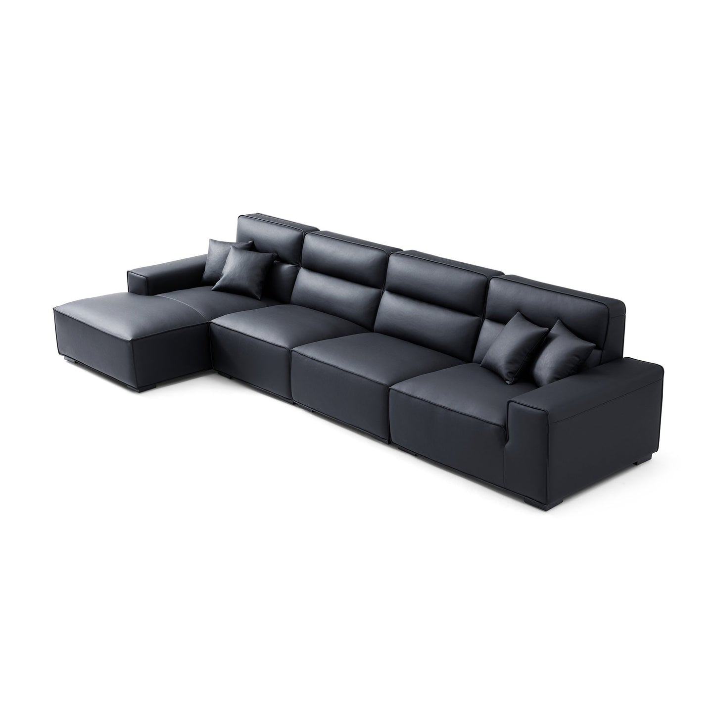 Living room deep seat high back leather sectional sofa with chaise