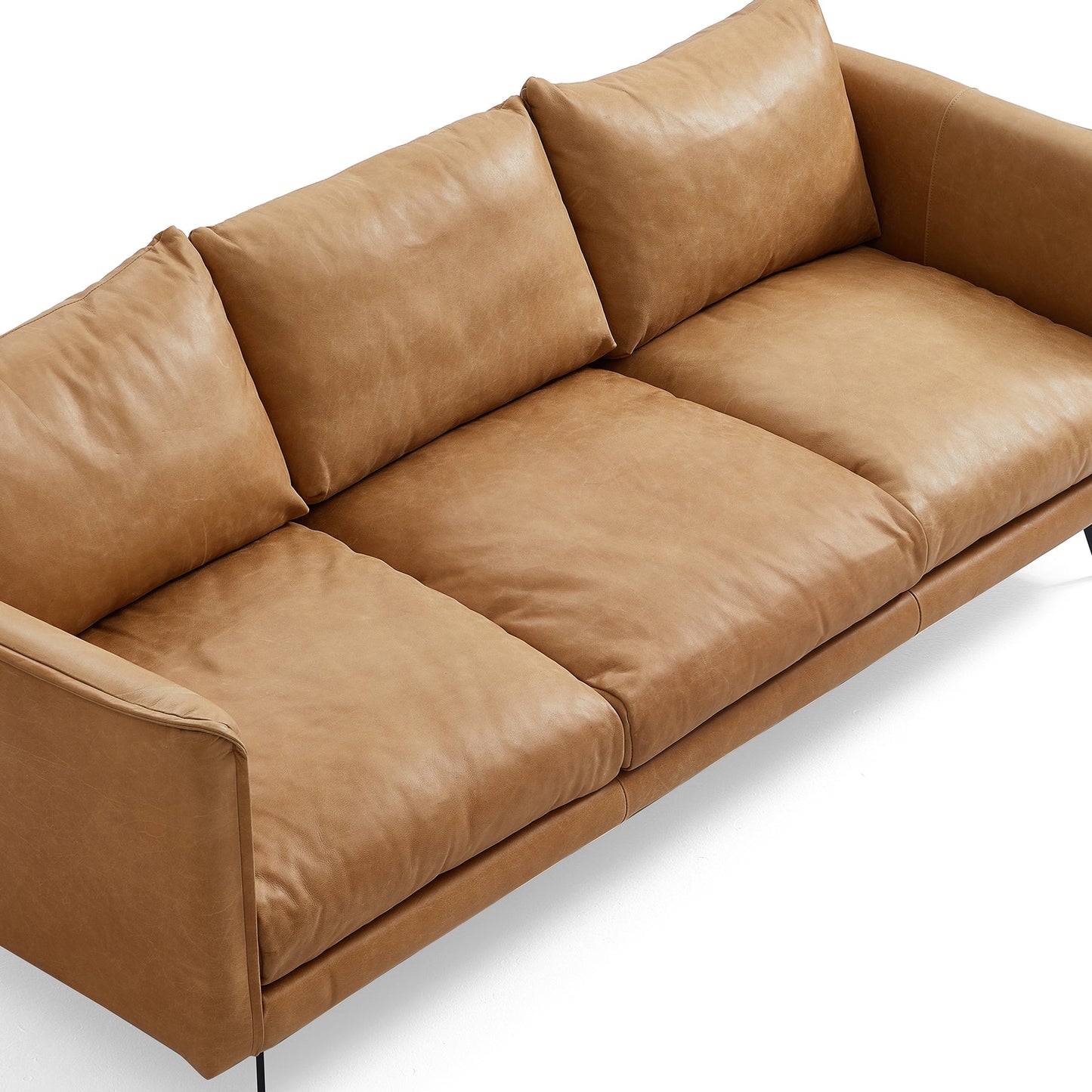 3 seater i shape brown top grain genuine leather feather couch