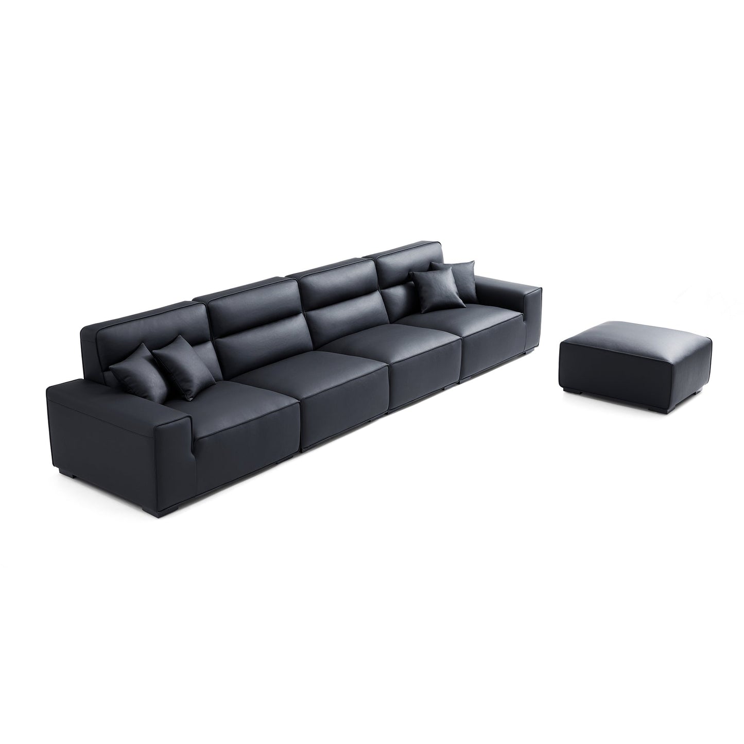 Modern living room high quality upholstered high back genuine leather sofa with ottoman