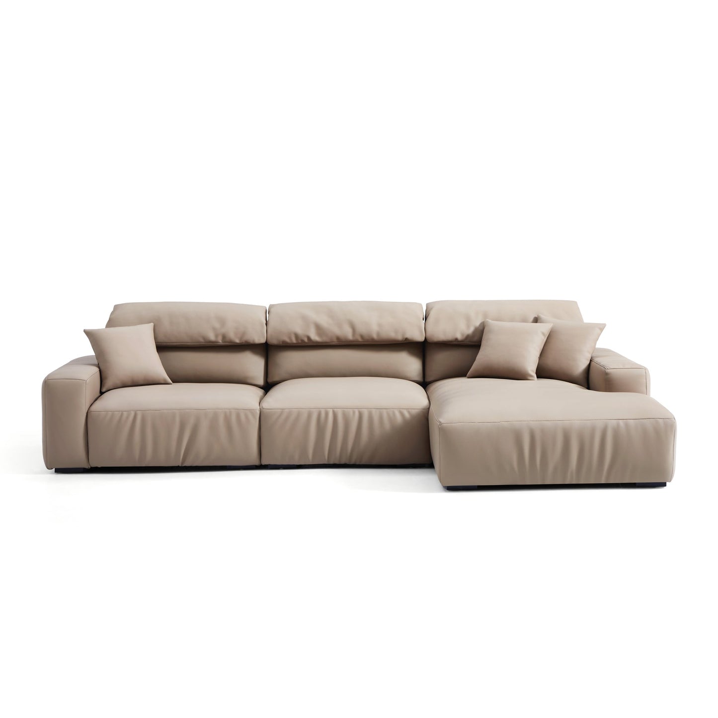 Khaki Genuine Leather Sectional Sofa with Chaise
