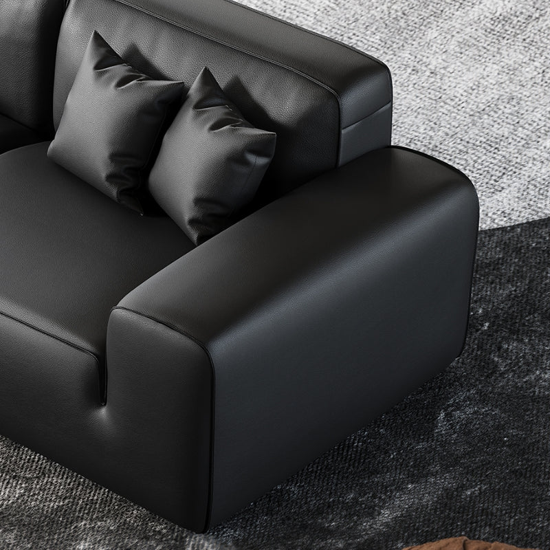 Modern style low arm modular black genuine leather corner sofa