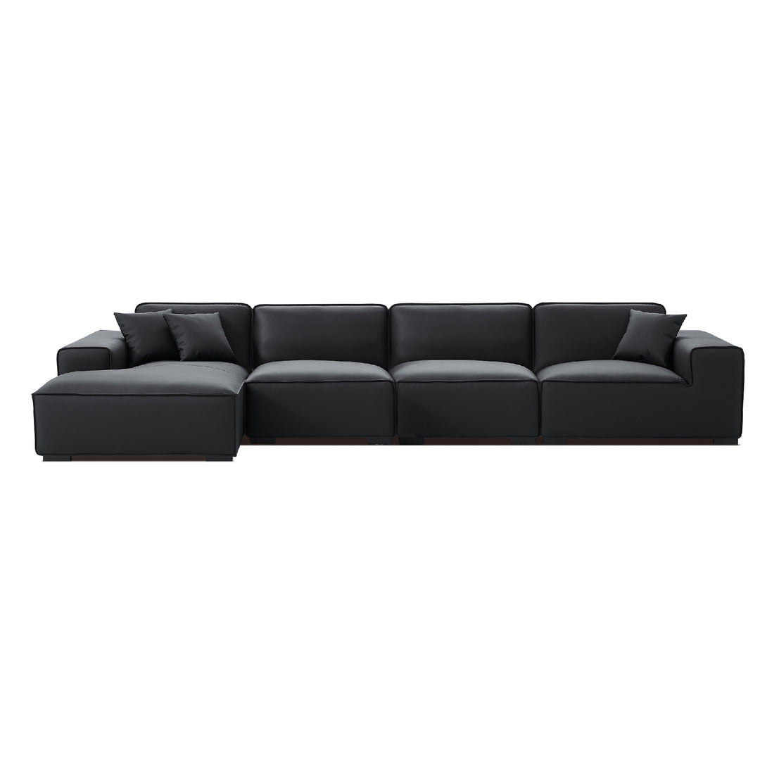 Black genuine leather L shape sectional sofa