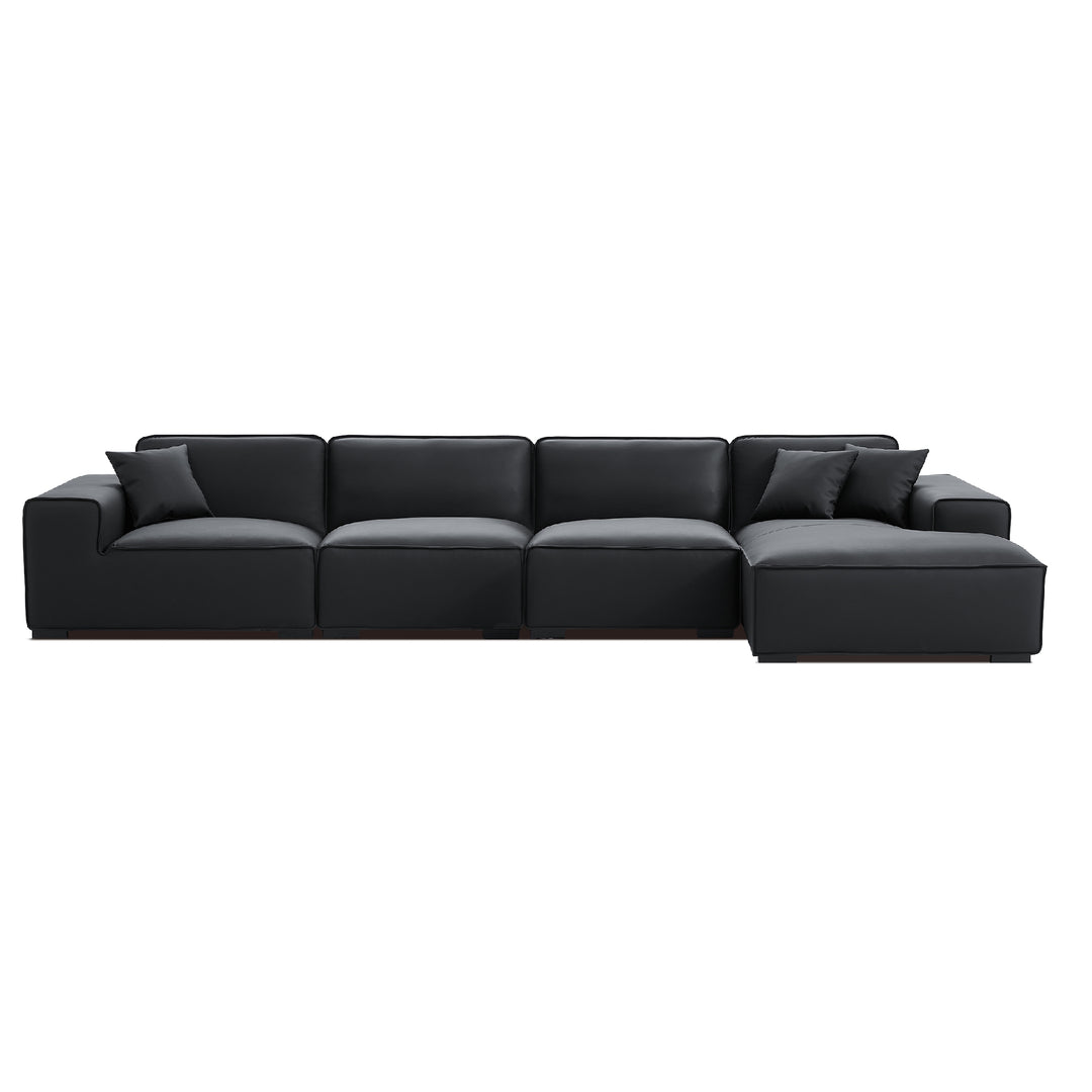 Black genuine leather L shape sectional sofa