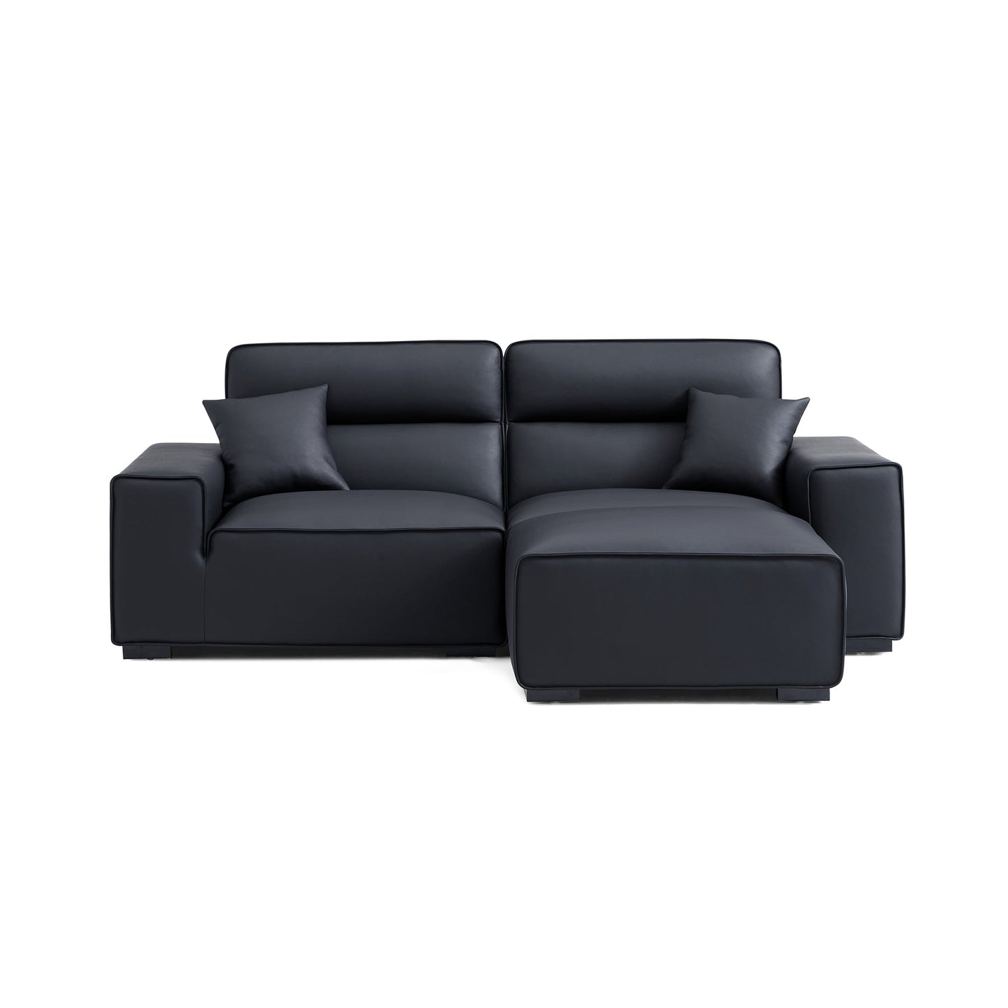 Modern living room high quality upholstered high back genuine leather sofa with ottoman