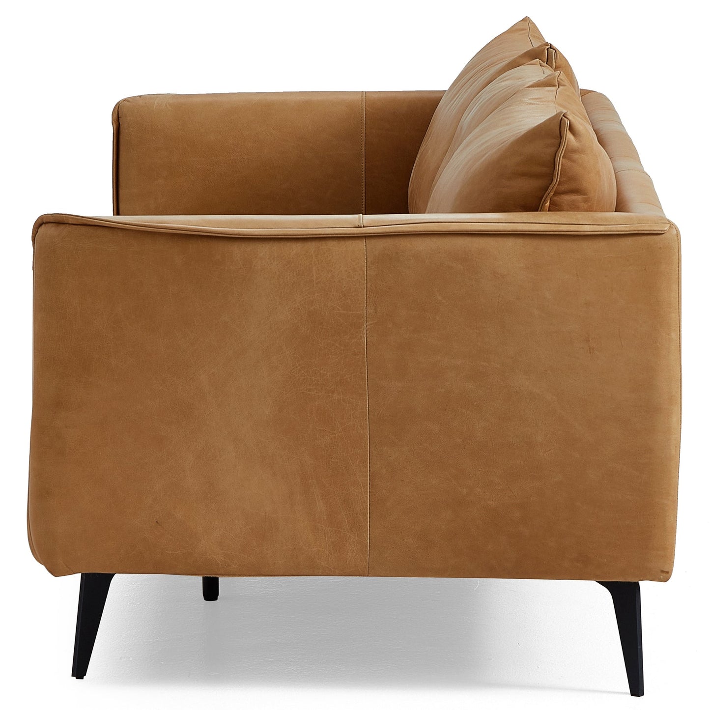 3 seater i shape brown top grain genuine leather feather couch