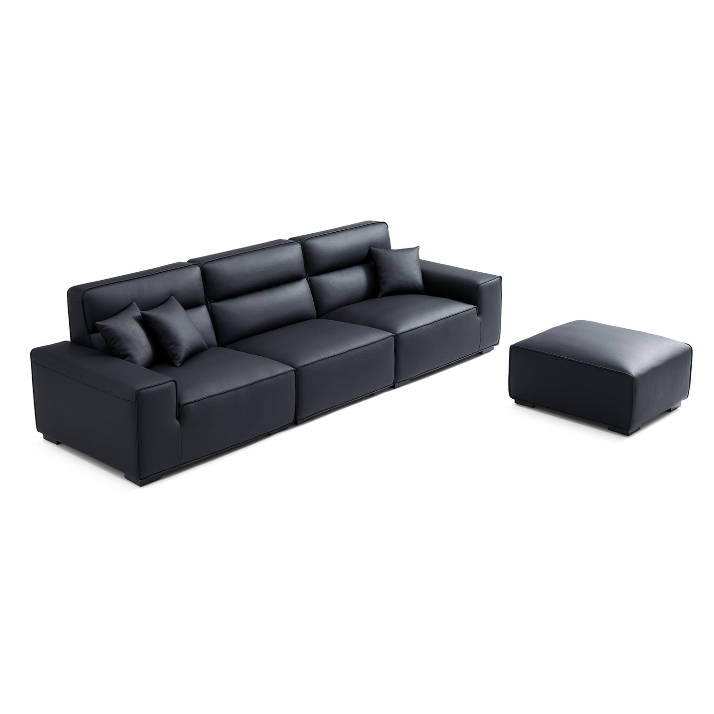 Modern living room high quality upholstered high back genuine leather sofa with ottoman