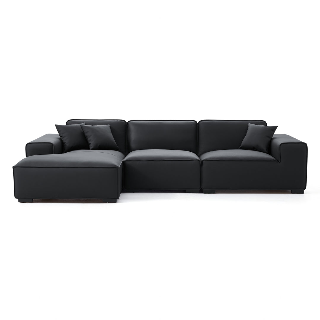 Black genuine leather L shape sectional sofa
