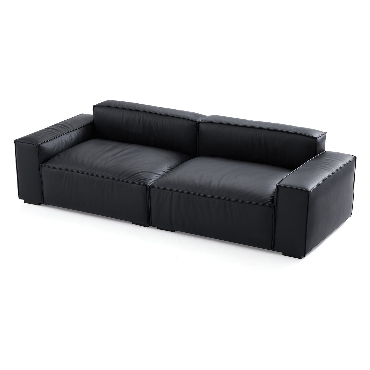 Low back black genuine leather extra large designer sofa