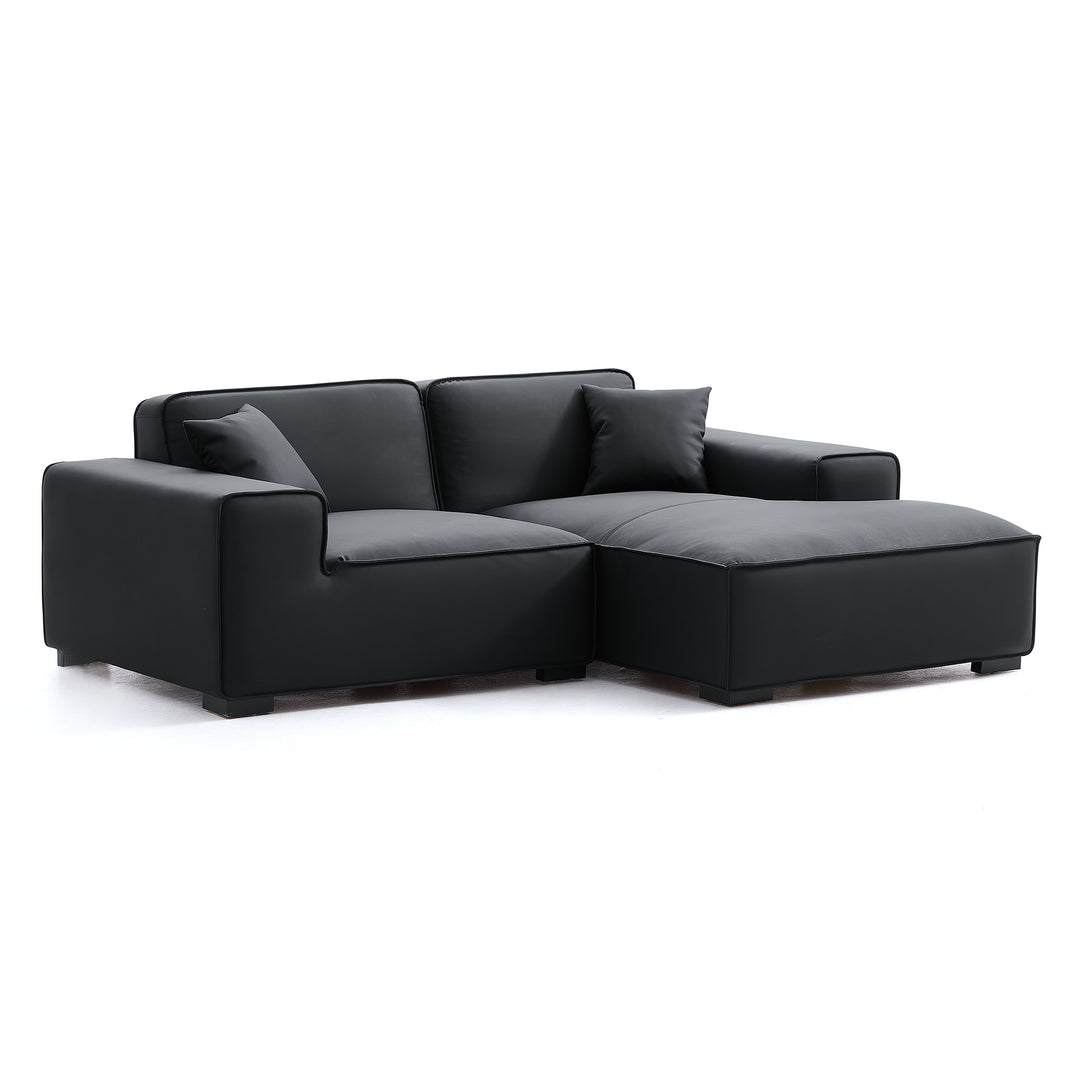 Black genuine leather L shape sectional sofa