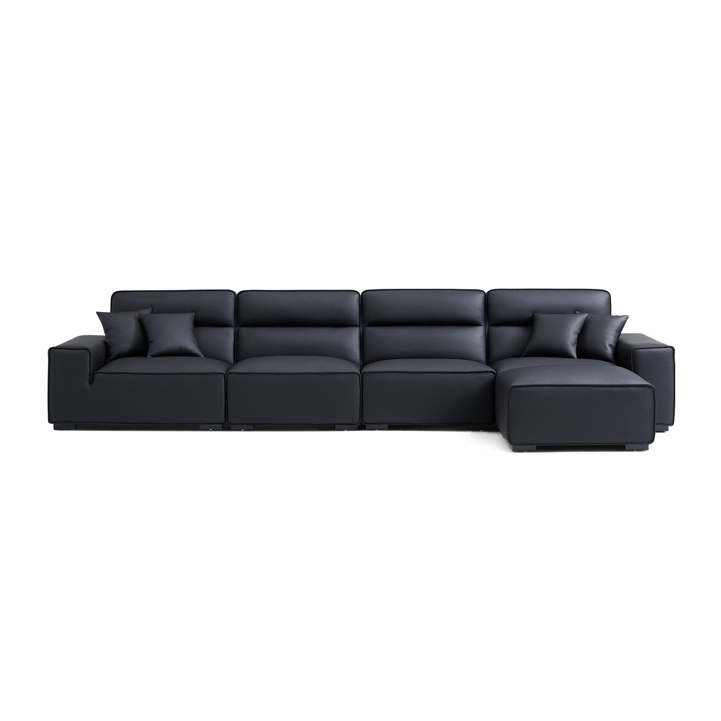 Modern living room high quality upholstered high back genuine leather sofa with ottoman