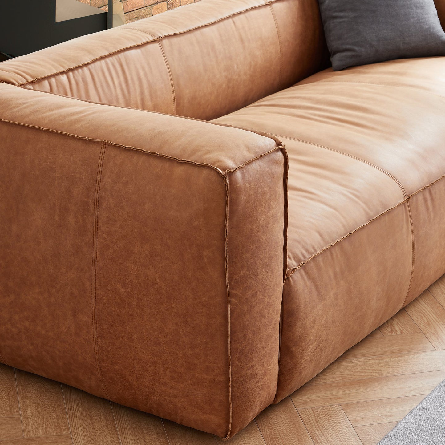 Modern brown top grain leather 3-Seater upholstery sofa