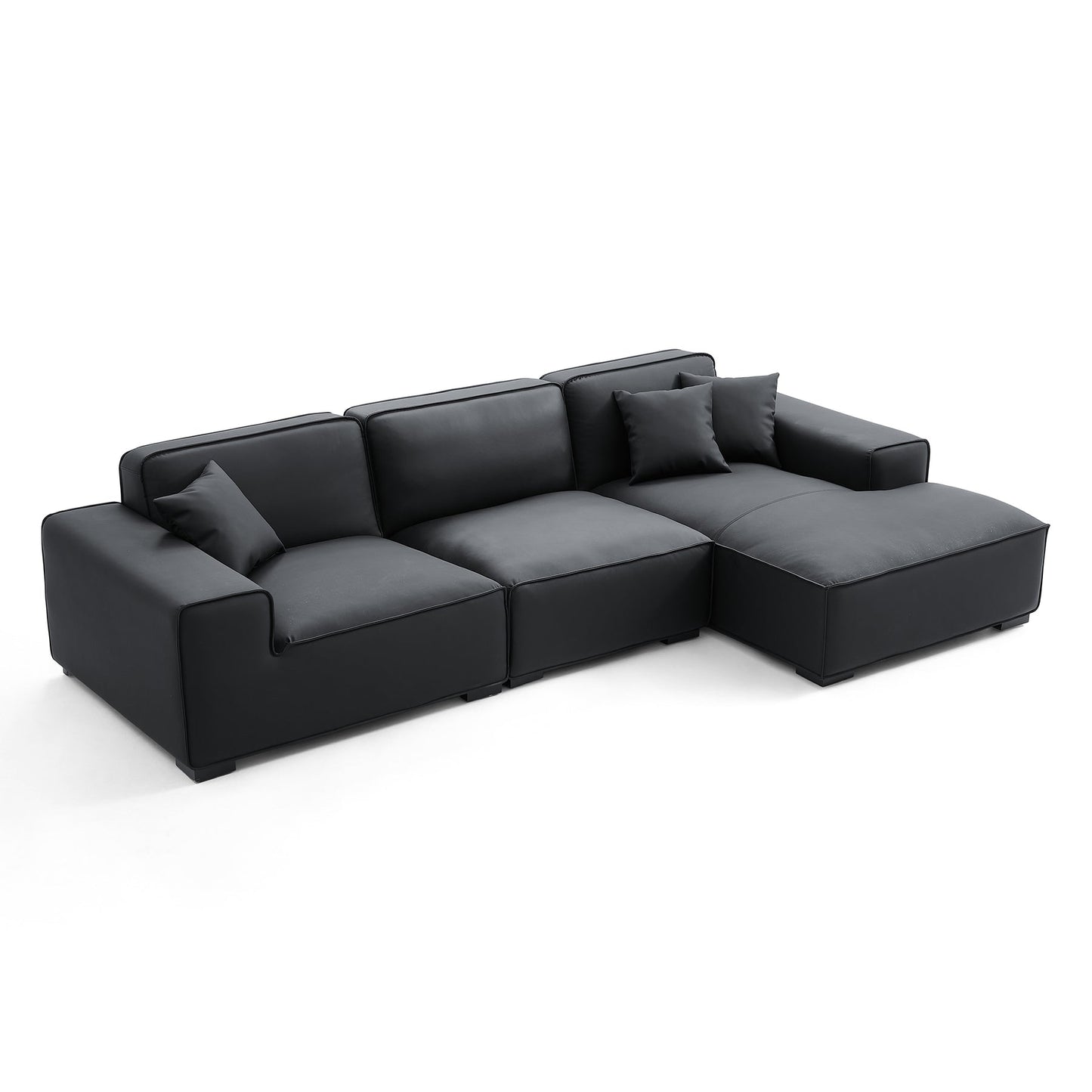 Black genuine leather L shape sectional sofa