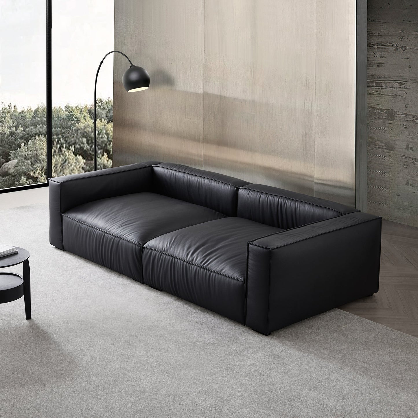 Genuine leather sectional left and right chaise sofa bed