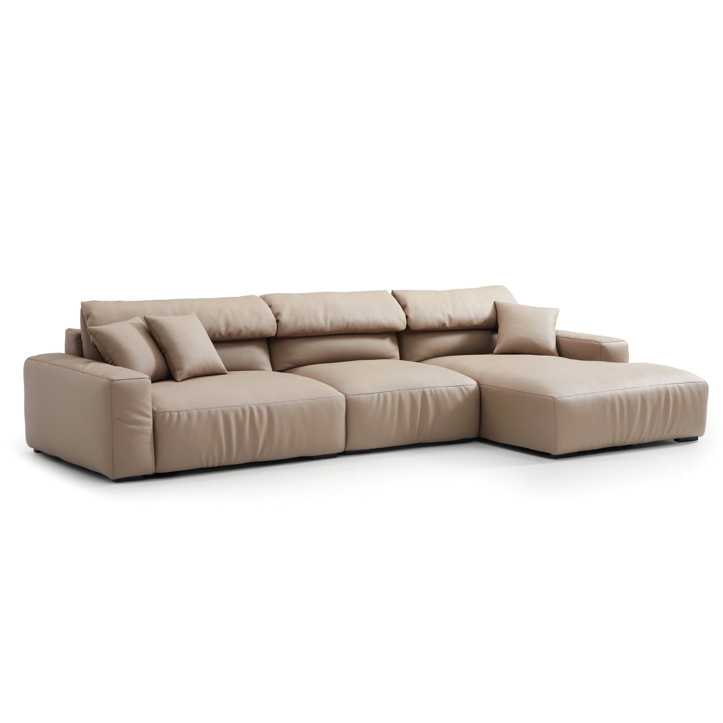 Khaki Genuine Leather Sectional Sofa with Chaise