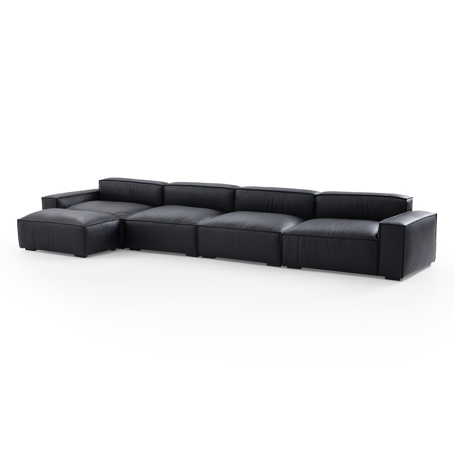 Premium living room genuine leather 3 seater sofa with ottoman