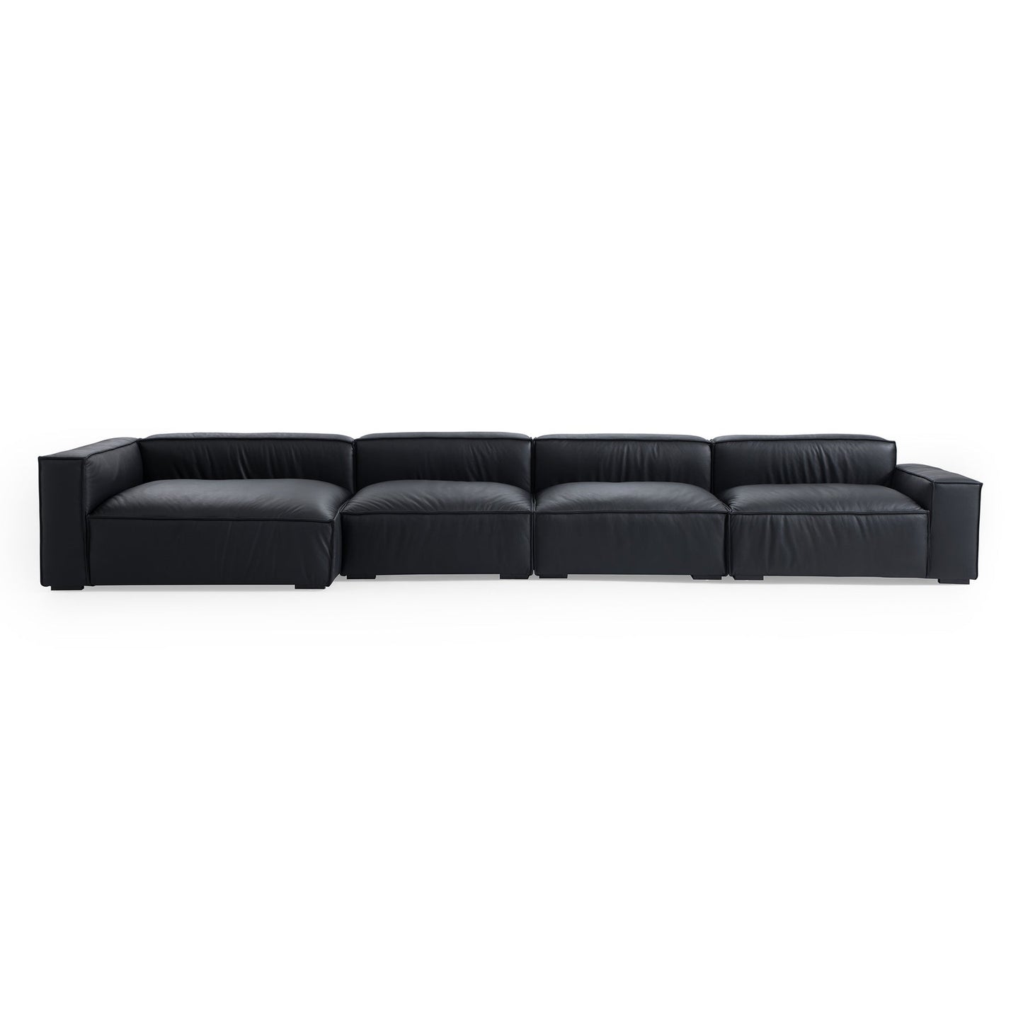 Black genuine leather deep seat living room chaise lounge sofa