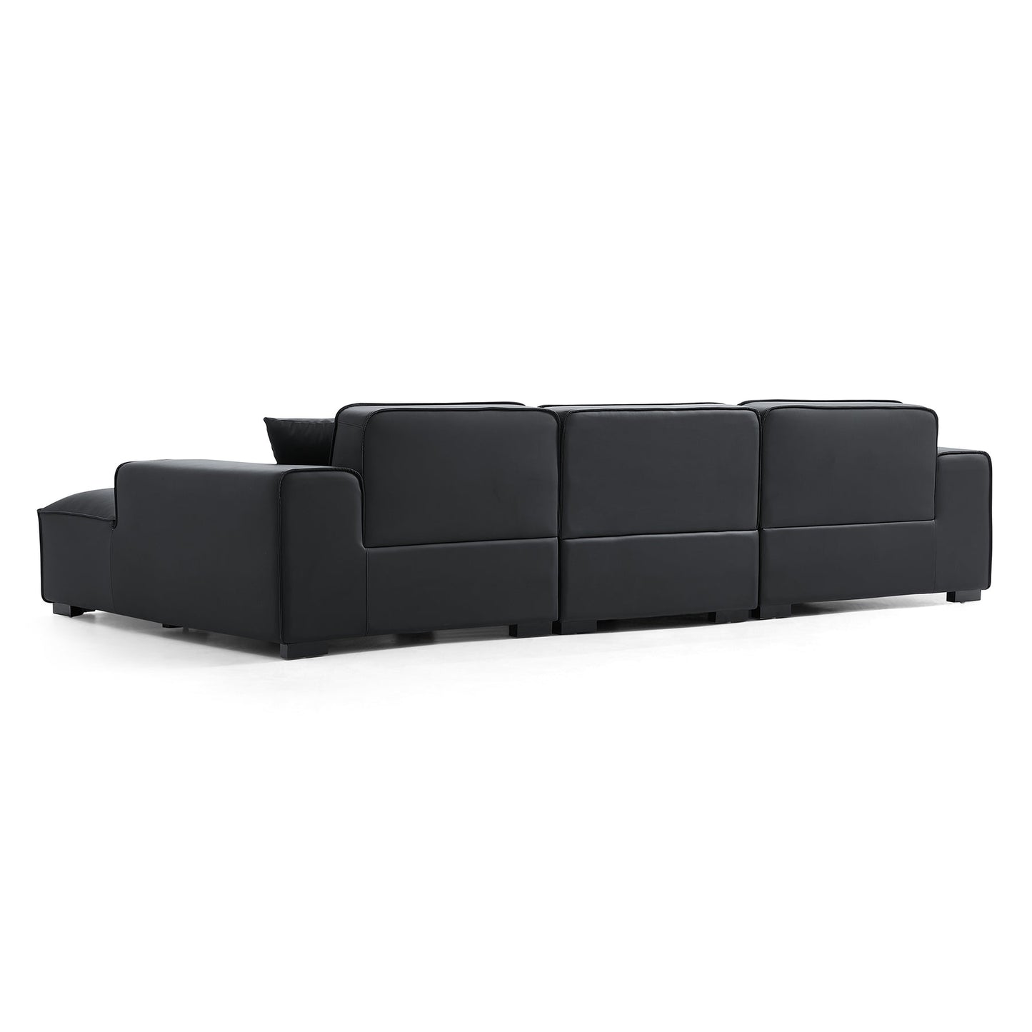 Black genuine leather L shape sectional sofa
