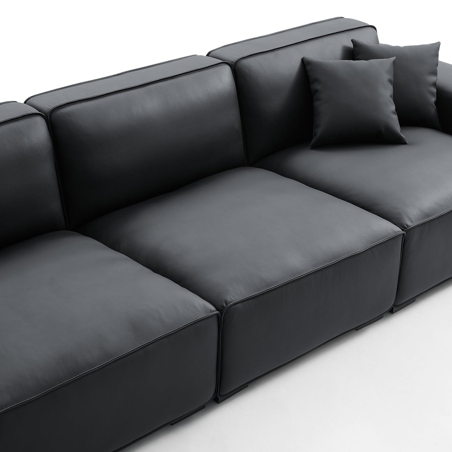 Black genuine leather L shape sectional sofa