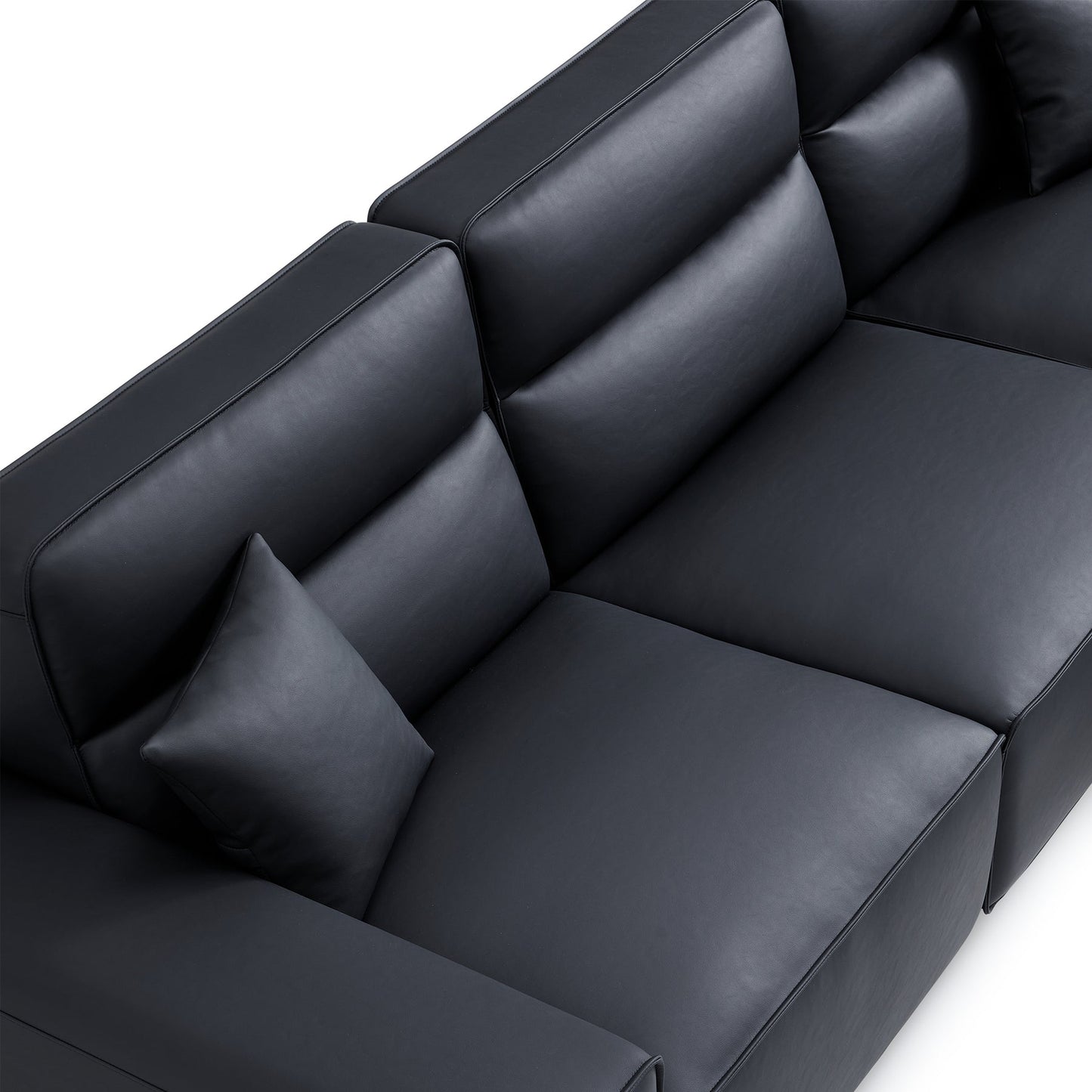 Living room deep seat high back leather sectional sofa with chaise