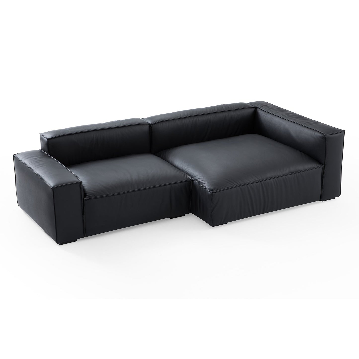 Black genuine leather deep seat living room chaise lounge sofa