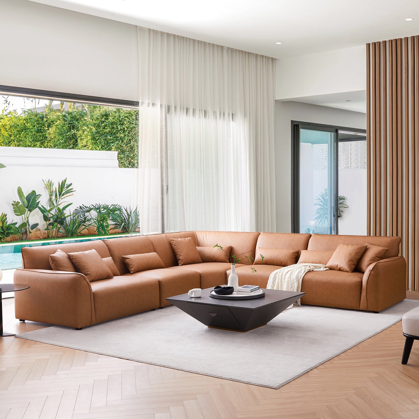 Hi-tech fabric brown living room couch L shape sectional modular corner sofa